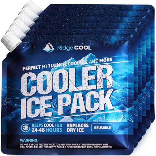 6 Pack Refillable Ice Packs for Cooler, Long Lasting Reusable Freezer Packs