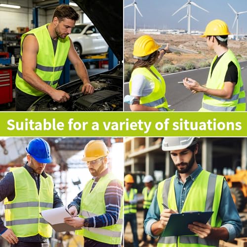 48 Pack High Visibility Safety Vests, Neon Yellow Reflective Mesh Vests with Silver Stripes for Men & Women, Bulk Security & Traffic Vests for Work, Cycling, Running, Construction