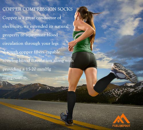 FuelMeFoot 3 Pack Copper Compression Socks - Compression Socks Women & Men Circulation - Best for Medical,Running,Athletic - color: 00 Black, size: Large-X-Large