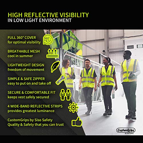 CustomGrips BY SISO SAFETY Vest 4X-Large, with Reflective Strips for Safety, High Visibility Safety Vest with Pockets, Breathable Fabric Multipurpose Work Vest for Men and Women ANSI Class 2 Vest