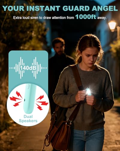 Personal Safety Alarm for Women - Waterproof Rechargeable Security Alarm - 140dB Extra Loud Siren with SOS Strobe Light - Self Defense Keychain for Women Girls Teens Seniors(Blue) - color: Blue