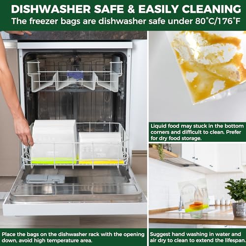 SPLF 32 Pack Reusable Food Storage Bags Dishwasher Microwave Safe - size: 32 Pack-8 Gallon 8 Half Gallon 8 Sandwich 8 Snack