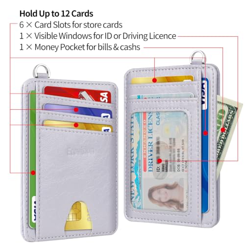 Slim Minimalist Front Pocket Wallet, RFID Blocking Credit Card Holder Wallet with Integrated D-Shackle for Men Women - color: Glossy Violet Pale