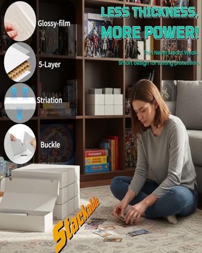 Card Box,Trading Card Storage Card Box with 5-Compartment, Glossy White Box - size: 6 piece 14in for Cards