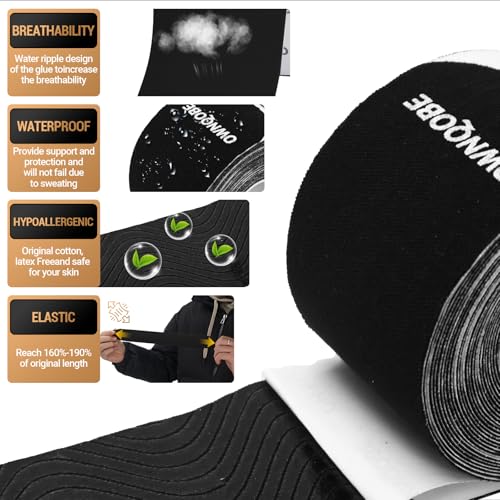 Kinesiology Tape, 2 Rolls, 40 Precut Strips, Waterproof, Black - color: Black