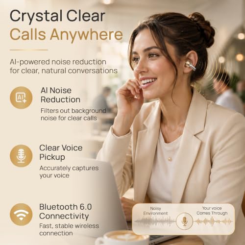 TRNDY Z-13X Open-Ear Clip-On Bluetooth Earbuds for Running, Gym & Walking, Stay Aware of Your Surroundings, Lightweight Secure Fit, IPX6 Waterproof, 80H Playtime Beige