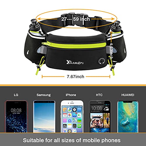 Number-one Running Belt with Water Bottles(2 x 175ML), Hydration Belt Waterproof Waist Pack Bag Fits iPhones Adjustable Sports Waist Pouch for Marathon Running Hiking Cycling - color: Green