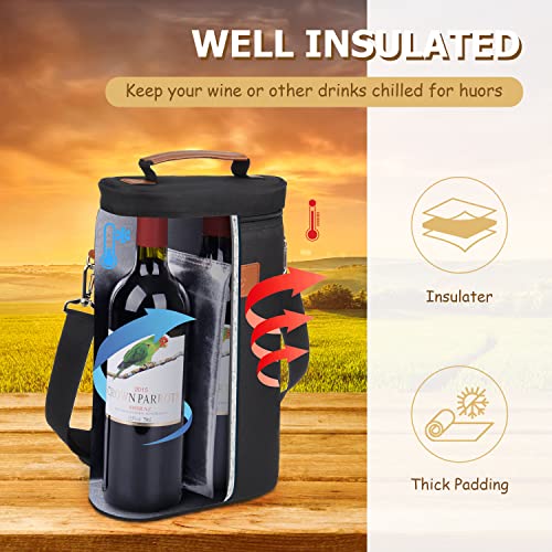 Tirrinia 2 Bottle Insulated Wine Tote Carrier Bag - color: Black, size: 2 Bottle-without front pocket