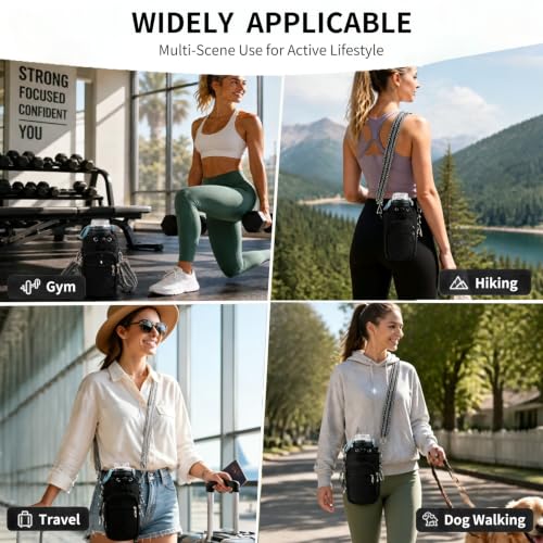 Water Bottle Carrier Bag Crossbody Phone Pocket for Women 40oz - color: Black