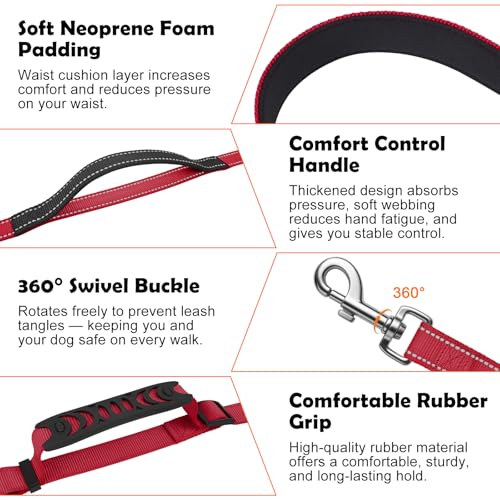 XiaZ Hands Free Dog Leash,Versatile Crossbody Dog Leash,5.9-7.9 FT Waist Belt with Double Handles for Small Medium and Large Dogs Walking, Running and Jogging, Red - color: BasicRed