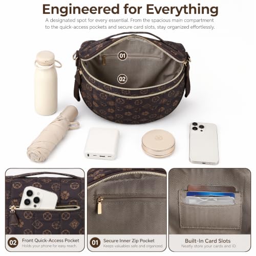 Makes Checkered Crossbody Bag Bum Bag for Women with Pouch - color: Puffer Coffee Flower