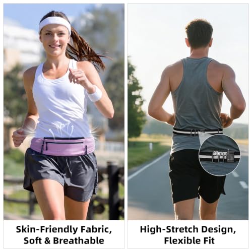 Lightweight Running Belt, Water-Resistant Waist Pack for Women & Men, 4-Zone Organization Fits Up to 7" Phone, Reflective Strips Design for Marathon Training, Jogging, Hiking, Commuting - color: Lilac Purple