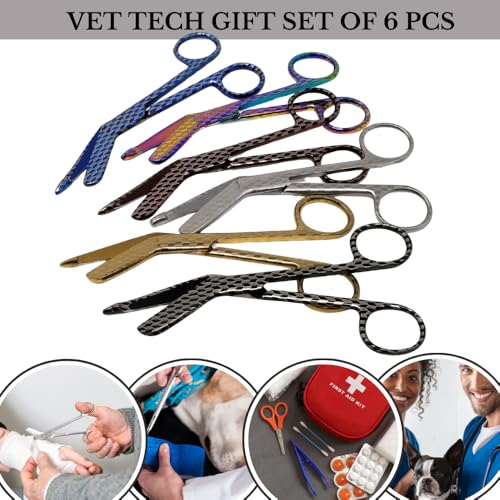 Bandage Scissors 5.5" Long Set of 6 Nurse Vet Tech Gift Made of Stainless Steel with Colorful Patterns First Aid Used For Cutting Gauze Tape Clothing Bandages Vet Wrap Adhesive Removal (Set 11) - style: Set 11