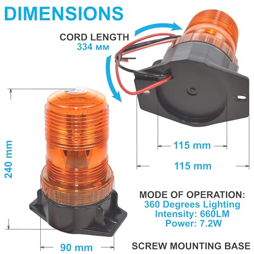HQRP 360 Degrees 12-100V 30-LED Strobe Light Amber Mini Beacon for Safety Work & Maximum Visibility Truck, Heavy Vehicle, Forklift, Tractor, Golf Cart, Postal Car, Snow Plow etc. - size: Permanent Mount