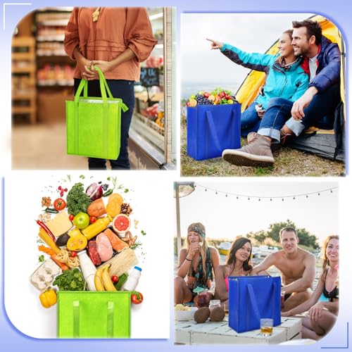 10 Pack Large 18L Insulated Grocery Bag Bulk Zippered, Green, Blue - color: Green, Blue