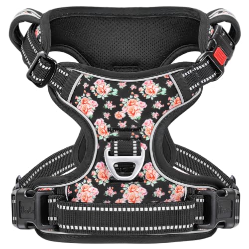 HEELE Dog Harness, Quick Release 3 Buckles, Easy On & Off, Flower Black, S - color: Flower Black, size: S (Pack of 1)
