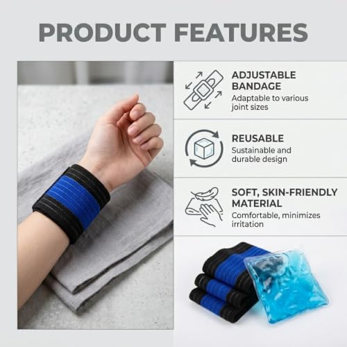6 Pack Ice Pack Extension Straps - 35"x3" Elastic Wrap for Hot & Cold Packs - color: Black and Blue