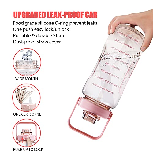 Half Gallon Water Bottle with Sleeve, 64OZ Motivational Water Bottle - color: Pink