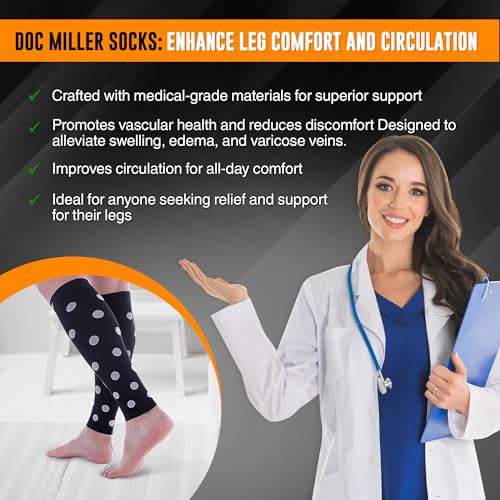 Doc Miller Calf Compression Sleeves 20-30 mmHg for Women & Men, 1 Pair - color: Black/White, size: Medium