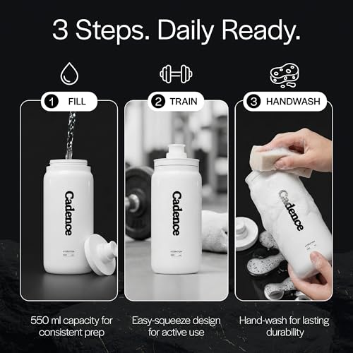Cadence Core 550 Training Water Bottle – 550ml Lightweight Sports Bottle for Cycling & Running – BPA-Free, Leak-Proof Flip-Top Valve – Slim Profile Fits Standard Bike Cages & Hydration Vests - size: 18.6 Ounces