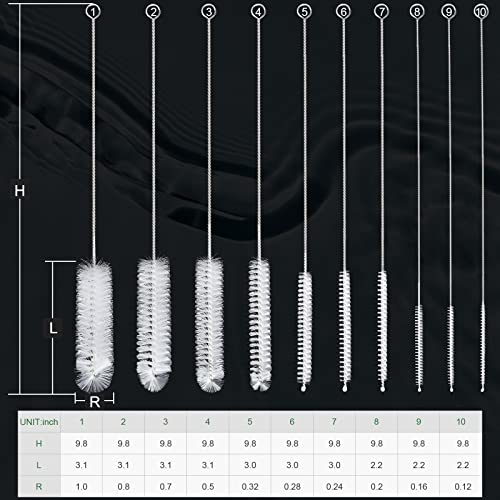 CiaraQ Bottle Cleaning Brushes, 9.8 Inch Nylon Tube Brush Set - color: White, size: 9.8 Inch (10pcs)