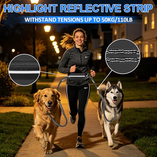 Philorn Hands Free Dog Leash for 2 Dogs, Adjustable Waist Leash - color: Black for 2