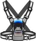 Topward Running Vest Chest Phone Holder for Women Men, Reflective Vest Safety Gear for Dog Walking Cycling - Adjustable Waist/Shoulder - color: Black