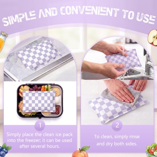 VIHOSE 2 Pcs Ice Packs for Lunch Box Bag - color: Purple, style: Checkerboard