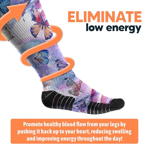 Viasox 3 Pack Compression Socks Women & Men, Circulation Support, 12-15mmHg Neuropathy, Flower Power, L - color: Flower Power, size: Large