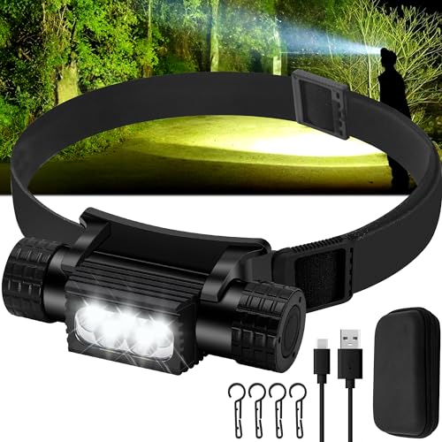 Headlamp Rechargeable, 2000 Lumen Super Bright LED Head Lamp for Adults, IP67 Waterproof Rechargeable Headlight with 9 Modes, Head Flashlight with 2600 mAh for Outdoor Camping Hiking Fishing Running - size: 5 Bead - 2000 lm - 9 Modes
