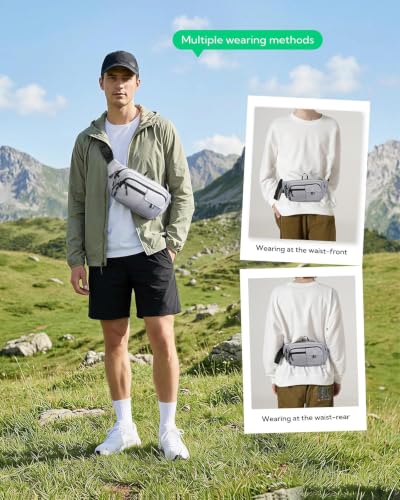 WATERFLY Fanny Pack Waist Bag: 3L Large RFID Anti-Theft with 9 Pockets - color: Grey