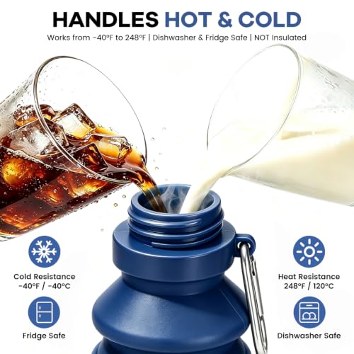Nefeeko Collapsible Water Bottle, Reuseable BPA Free Silicone Water Bottles - color: Navy Blue-18oz