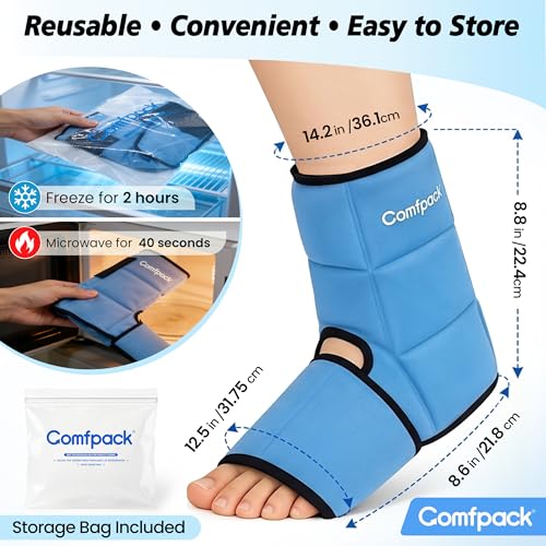 Comfpack Ankle Foot Ice Pack Wrap for Sprained Ankle/Surgery Recovery, 30% More Gel Cold Compression Therapy with Sectional Design for Plantar Fasciitis, Swelling, Achilles Tendonitis(L) - size: Large