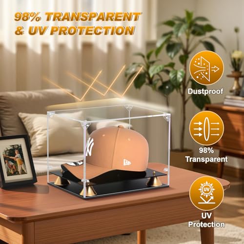 KOLIPI Hat Display Case, Clear Acrylic Baseball Cap Display Box Stand - size: 11 x 8 x 7 inches