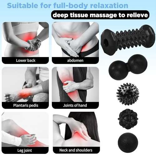 5-in-1 Foot Massager Roller Set for Plantar Fasciitis & Heel Pain Relief - color: 5-piece Black
