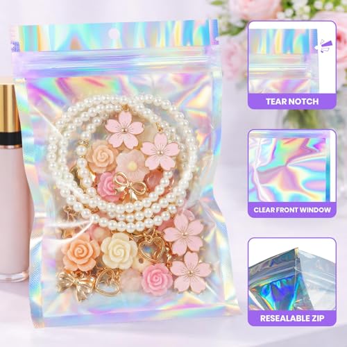 ANZNKU Holographic Mylar Bags Resealable 50PCS Pen Bags for Beaded Pens - color: Holographic, size: 3.5x8.3 Inch
