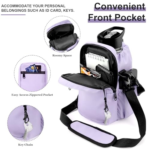 Water Bottle Holder with Strap, 32/40oz Insulation Water Bottle Carrier Bag with Phone Pocket, Water Bottle Sling Bag Crossbody Water Bottle Holder for Hiking Walking - color: Purple