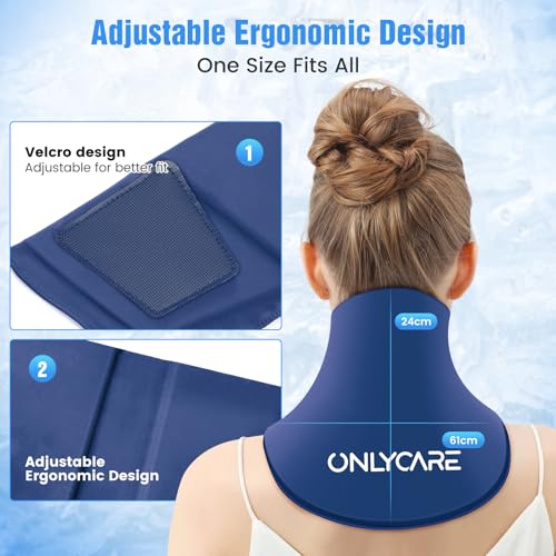 ONLYCARE Neck Ice Pack Wrap Gel - Upgraded Shoulder Ice Packs for Injuries Reusable, Hot and Cold Compress Ice Packs for Neck, Relief of Pain, Office Pressure, Swelling, Sprains - color: Dark Blue