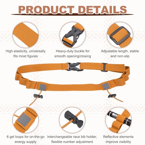 Bib Belt Race Belt Triathlon Running Number Holder 2Pcs Orange - color: Orange