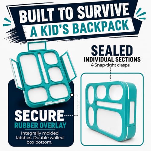 kinsho Bento Lunch Box, Ice Pack Insulated Bag for Kids, Boys, Girls, Teal - color: Teal