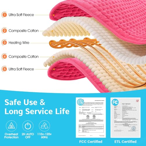 Boileau Electric Heating Pad for Back Relief, Extra Large 17"x33" XXXL - color: Pink