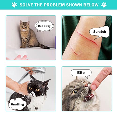 JULMELON 10 PCS Cat Washing Bag for Bath Shower Adjustable Net Grooming Set - color: Grey+Green