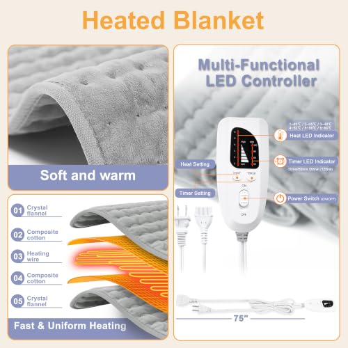 Heating Pad,Electric Heating Pad,Heating Pad for Back,Light Gray,24x12Inch - color: Silvergray, size: 24x12 Inch