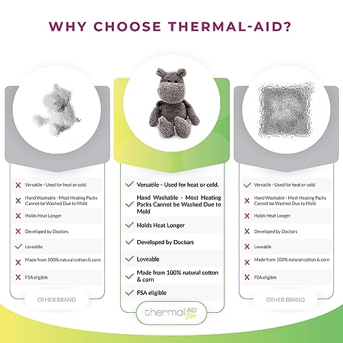 Thermal-Aid Zoo Mini — (Happy the Hippo) — Mold-Resistant, Washable Hot & Cold Pack for Kids — Heating and Cooling Pad with Natural Corn Filling — Reusable Plush Toy - size: Mini Hippo