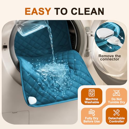 Electric Heating Pad for Back Neck & Shoulders, 35"x20" King Size, Velvet - color: Blue