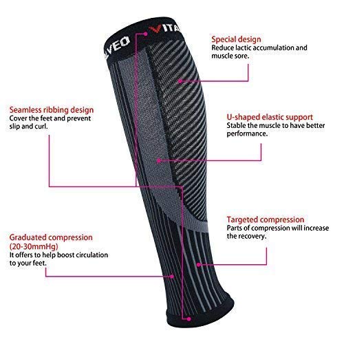 Vital Salveo Recovery Calf Compression Sleeves. Fit for Cycling Running Travel Pregnancy Nurses Calf Pain Relief-(1Pair)-Black with Srtipe-M - size: Black with Stripe-M