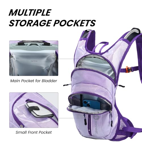 Nepest Hydration Pack Backpack with 2L Water Bladder Reflective Lightweight - color: Holographic - Purple