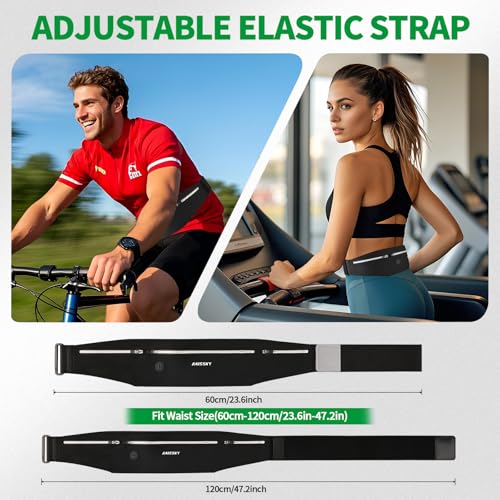 Slim Running Belt Fanny Pack for Men Women, Running Phone Holder, Waist Pack Runners Bag Money Belt with 3 Separate Zipper Pouch to Store Your Phone Key Money Safe, Waist Bag-Black - color: Dark