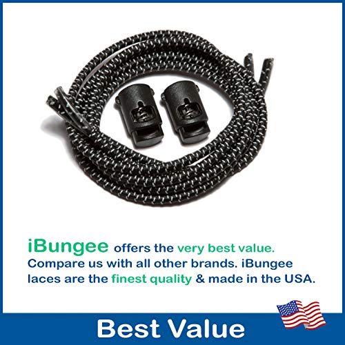 IBUNGEE LACES (Elastic No Tie Shoelaces (Made in the USA) - color: Black Reflective, size: 22-inch