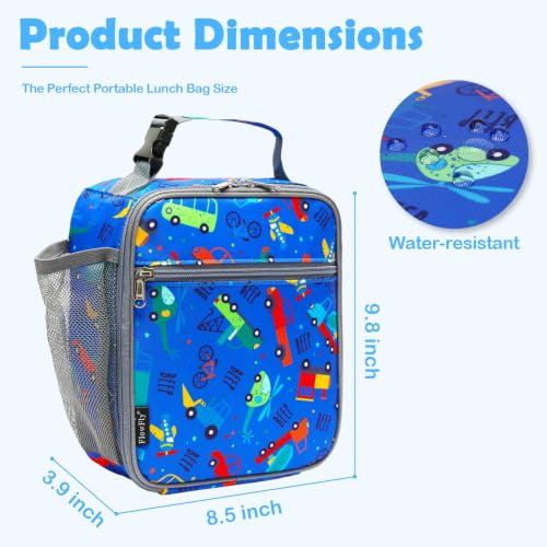 FlowFly Kids Lunch box Insulated Soft Bag Mini Cooler Back to School Thermal Meal Tote Kit for Girls, Boys, Car - color: Car